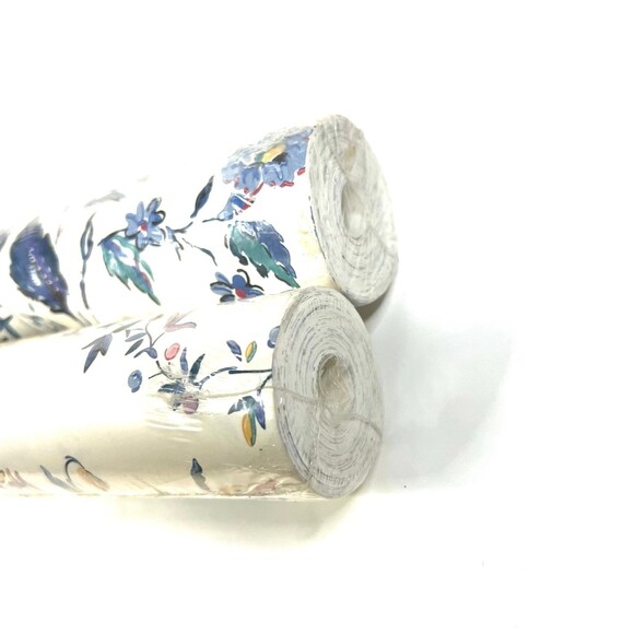 2 x Vintage Waverly Wallpaper Pre-Pasted Floral 557101 Retired Boho Cream Blue R - Picture 5 of 6